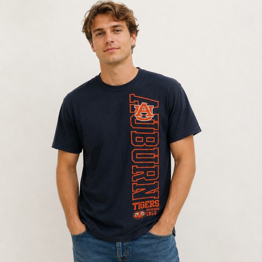 Vintage Auburn Tigers T-Shirt Mens Large Pro Edge Navy Orange 100% Cotton NCAA